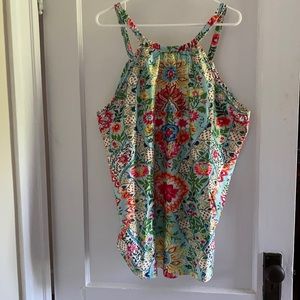 Orange & Green Floral Scarf Print Swing Tank-3x